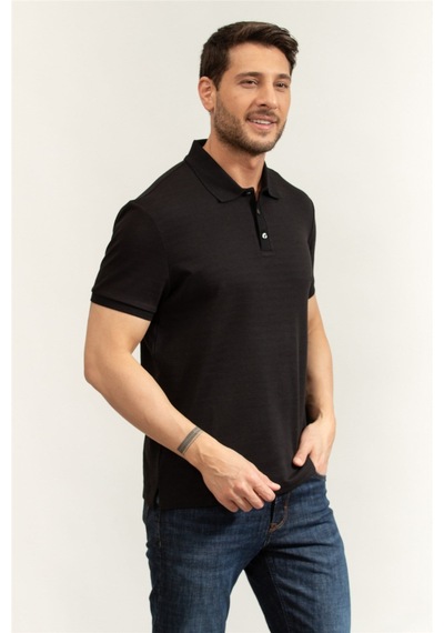 Calvin Klein Ss Tonal Stripe Polo Erkek Polo Yaka T-shirt Siyah-16160