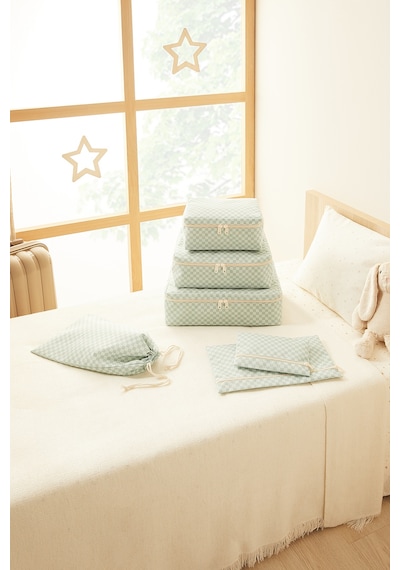 Ocean Home Textile 6'lı Mint Dama Desen Pamuklu Bavul İçi Düzenleyici Set Mint