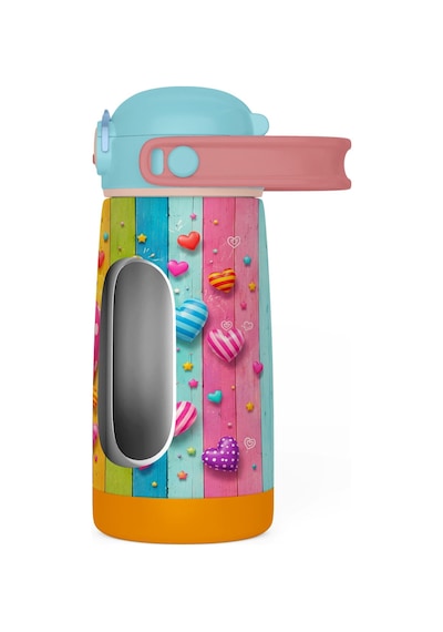 Puccon 420 Ml Paslanmaz Çelik Kız Çocuk Okul Termosu-matarası - 60015 - Pembe Kalp Desenli Pembe - Turkuaz