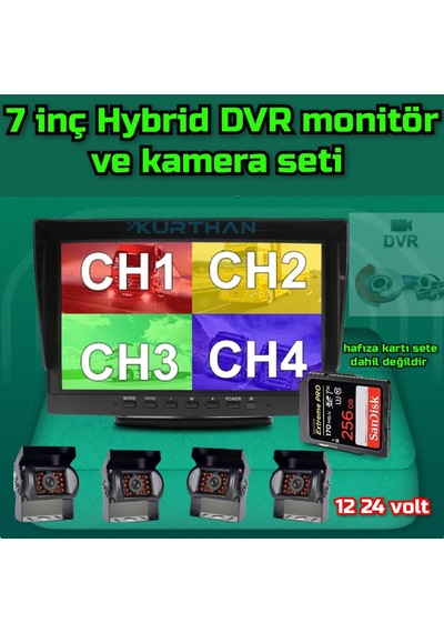 256 Gb 4 Adet Metal Kasa Kamera Ve 7'' Hybrid Dvr Set 12-24 Volt