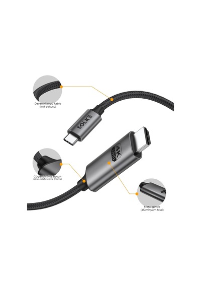 Lexroo Usb-c To Hdmı Kablo, 2 Metre, 4k60hz, 18gbps, Type-c To Hdmı Görüntü Kablosu Standart