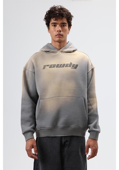 Vamos Oversize Baskılı Yıkamalı Hoodie Füme
