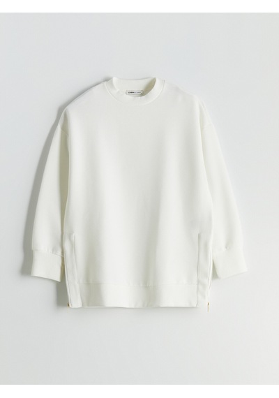 Lcwaıkıkı Classic Ekru Bisiklet Yaka Oversize Kadın Sweatshirt Tunik