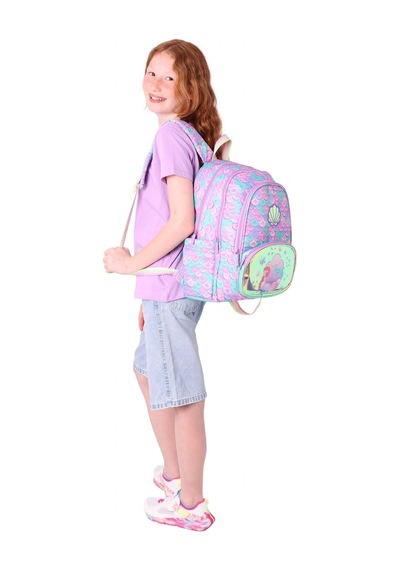 Kaukko Kids Üç Gözlü Kız Çocuk Okul Sırt Çantası Denizkızı Nakışlı Ve Baskılı - L5225 Pembe - Yeşil