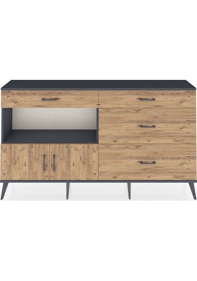 Arges Konsol Tek Raflı 4 Çekmeceli 2 Kapaklı 176x30x99 Antrasit-ç Antrasit-çam