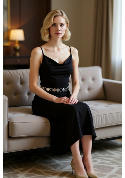 Benerly Kadın Asimetrik Yaka Kolsuz Bodycon Kalıp Maxi Örme Elbise Modern Siyah