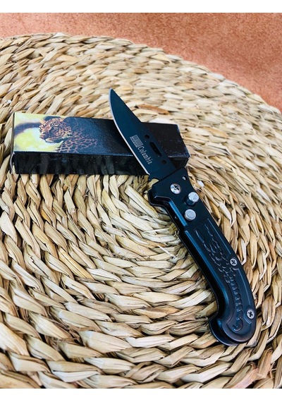 Akrep Desenli Düğmeli Mini Otomatik Kamp Çakı-15 CM Siyah
