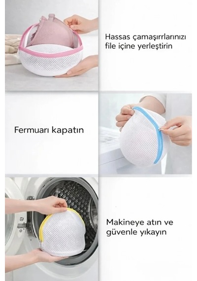 Lüx 3'lü Set Fermuarlı Bebek Çorap Sütyen Çamaşır Kurutma & Yıkama Filesi Beyaz
