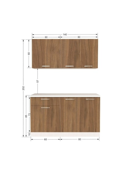 Tdesigno Inci Hazır Mutfak Dolabı 140 Cm - Tezgah Dahil Ceviz