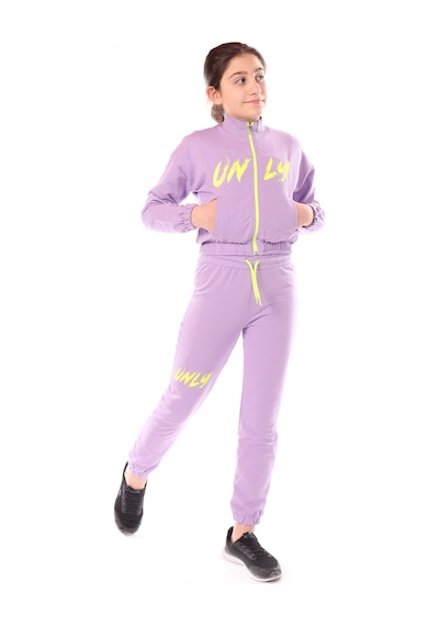 Toontoy Kids Kız Çocuk 2'li Takım Baskılı Dik Yaka Fermuarlı Sweatshirt & Beli Paçası Lastikli Jogger Eşofman Altı - 2 İplik Lila Toontoy Kids Kız Çocuk 2'li Takım Baskılı Dik Yaka Fermuarlı Sweatshirt & Beli Paçası Lastikli Jogger Eşofman Altı - 2 İplik Lila
