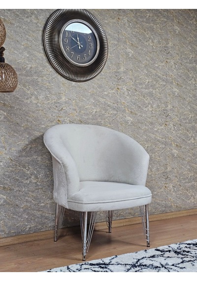 Zafir Tekli Teddy Krom Kaplama Telli Ayak Çay Seti Koltuk Tekli Berjer , Balkon, Salon, Ofis Krem