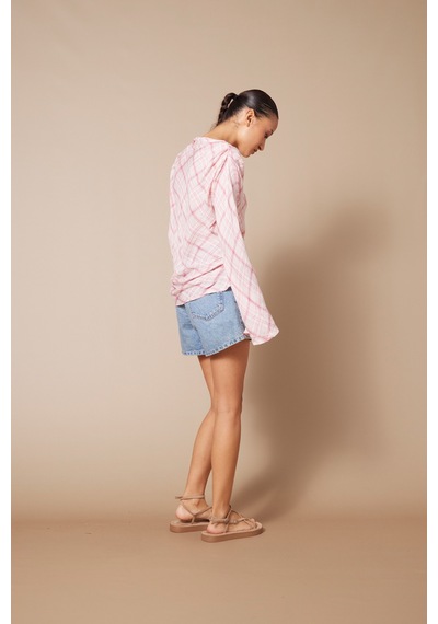 Pilili Kareli Bluz Pembe