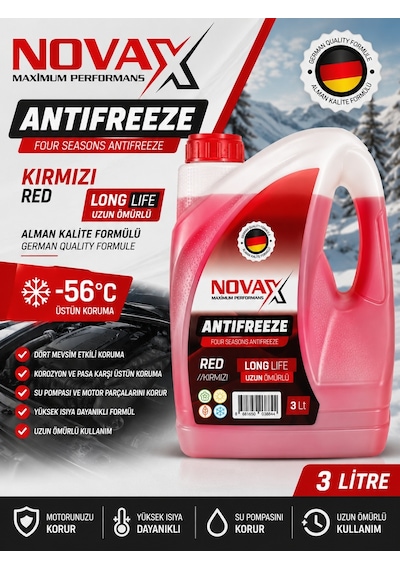 Antifiriz Kırmızı Alman Kalite Formülü -56 Derece 3 Litre German Alman Formüllü