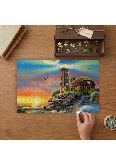Deniz Feneri - Kuşlar - Kulübe Tasarımı 240 Parça Ahşap Puzzle Ahşap Kutuda Mpy20430