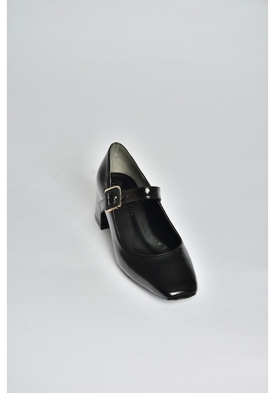 Fox Shoes T820010360 Siyah Rustik Kalın Topuklu Kadın Ayakkabı Siyah