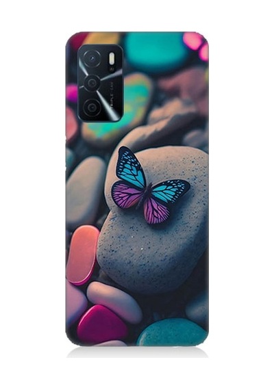 Oppo A55 Uyumlu Kelebek Ve Renkli Taşlar Desenli Silikon Kılıf