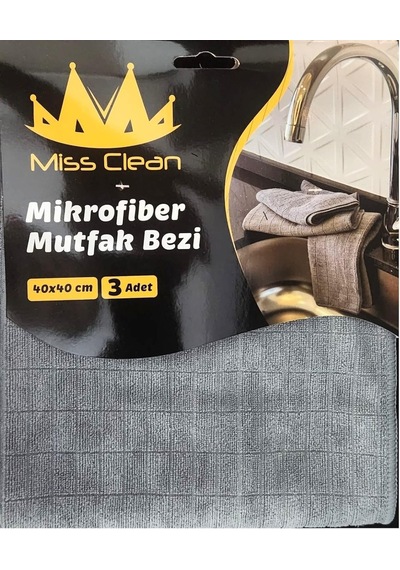 Miss Clean Mikrofiber Mutfak Temizlik Bezi 40 40 Cm Leke Tutmaz Koku Yapmaz 3 Adet Gri Diğer