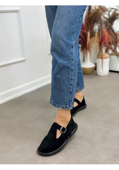 Erva'nın Butiği Siyah Süet Olivia Toka Detaylı Kadın Loafer-5999