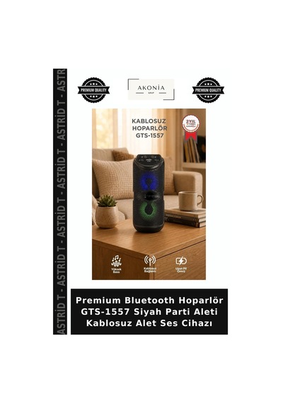 Premium Bluetooth Hoparlör Gts-1557 Siyah Parti Aleti Kablosuz Alet Ses Cihazı