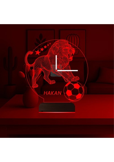 Luvivia Aslan Futbol Taraftar Özel Saatli 3d Lamba - Masa Gece Lambası Şeffaf
