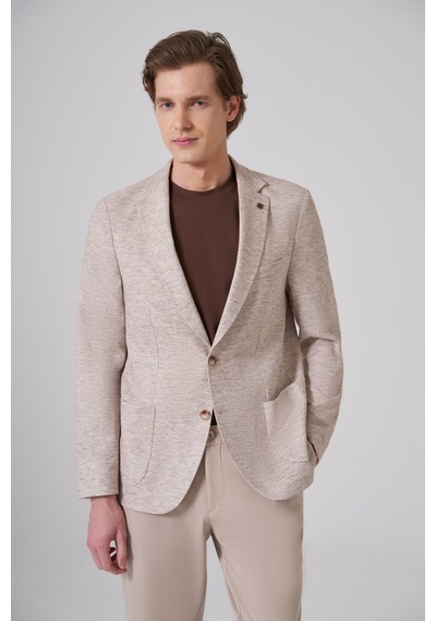 Morven Erkek Kahve Keten Trend Desenli Slim Fit Mono Yaka Ceket 26ys002003400 Kahve