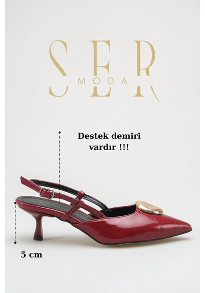 Sermoda Topuklu Kadın Ayakkabı - 5 Cm İnce Topuklu Sivri Burun Arka Açık Stiletto Ayakkabı Bordo Yanki