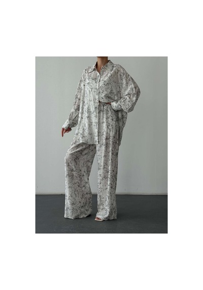 Quzu Batik Desenli Pantolon Ekru
