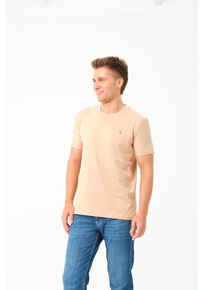 Erkek Basic Göğüs Nakış Detaylı Standart Fit Normal Kesim %100 Pamuk T-shirt Gri Melanj