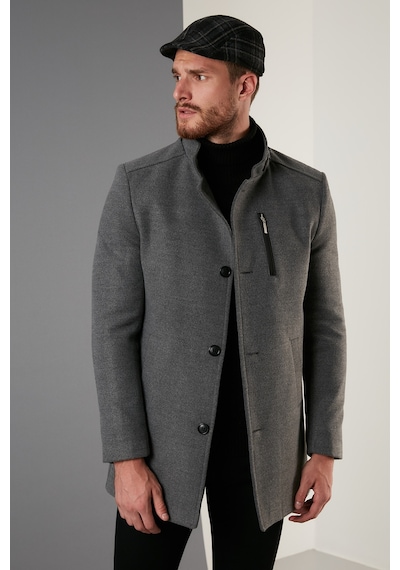 Buratti Slim Fit Düğmeli Dik Yaka Kaşe Erkek Kaban 5840099 Açık Gri