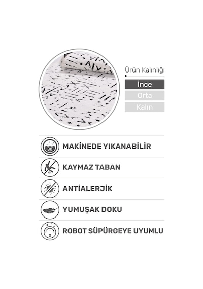 Venüs Beyaz İskandinav Desen Kaymaz Tabanlı Pamuk Dokuma Kilim Beyaz