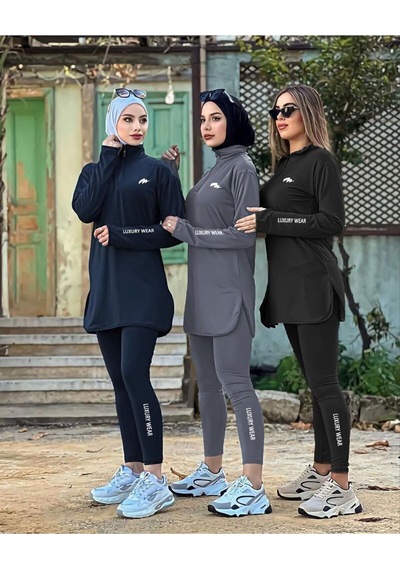Mimi Luxury Wear Lacivert Kadın Fermuarlı Dalgıç Kumaş Standart Kalıp Jogger Eşofman Takımı 358