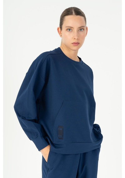 Maraton Oversize Kadın Bisiklet Yaka Açık Lacivert Sweatshirt Açık Lacivert