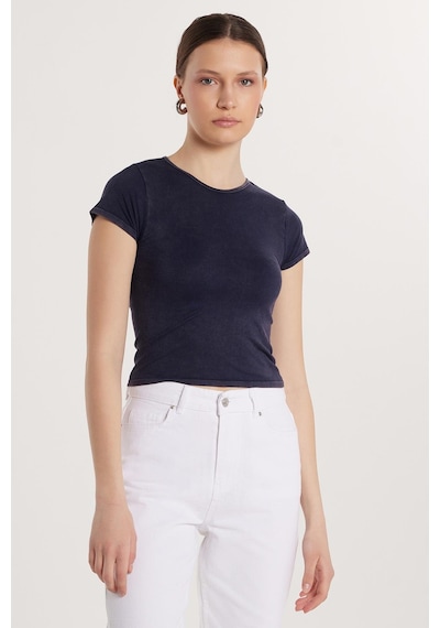 Tudors Kadın Slim Fit Dar Kesim Düz Basic Bisiklet Yaka Lacivert Tişört-33680 Lacivert