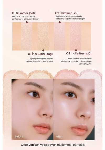 İnci Tanecikli Yoğun Işıltı Sağlayan 2 Li Highlighter Clio Prism Highlighter Duo 01 Cream Fizz