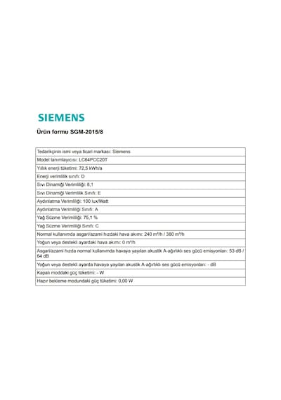 Siemens LC64PCC20T Duvar Tipi 60 CM Davlumbaz