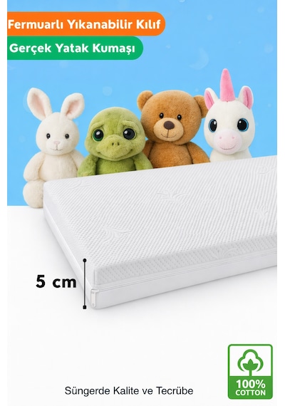 Yatella %100 Organic Cotton Full Ortopedik 5 Cm Kalınlık Bebek Oyun Parkı,park Yatak Ve Beşik Yatağı 45 x 80 CM