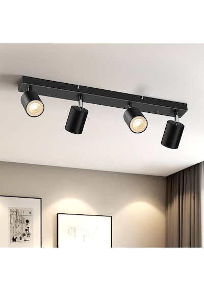 Riolight Modern Siyah Mutfak,salon,giyinme Odası,cafeler İçin Gün İşiğı Metal 4lü Spot Ampul Dahil Siyah