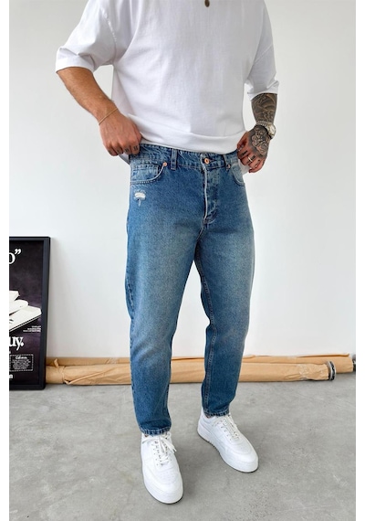 Mavi Basic Yırtıklı Boyfriend Pantolon