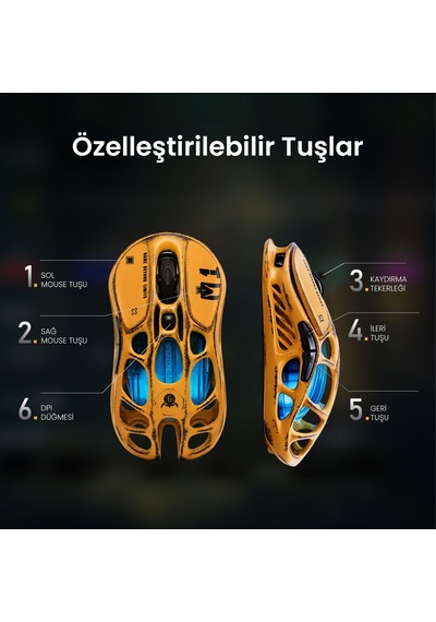 Gravastar Mercury M1 Pro 26.000 Dpı Optik Gaming Mouse, Kablosuz, Battle-worn Yellow