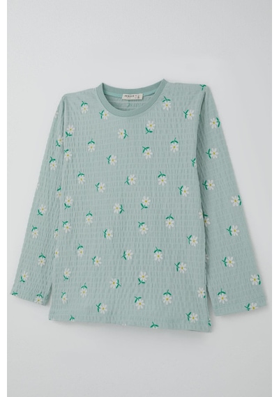 Breeze Kız Çocuk Pijama Takımı Papatya Desenli 4-8 Yaş, Su Yeşili Su Yeşili