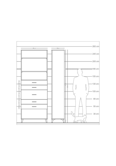 Arges Dolap 3 Raflı 5 Çekmeceli 88x30x243 Çam-çam Çam