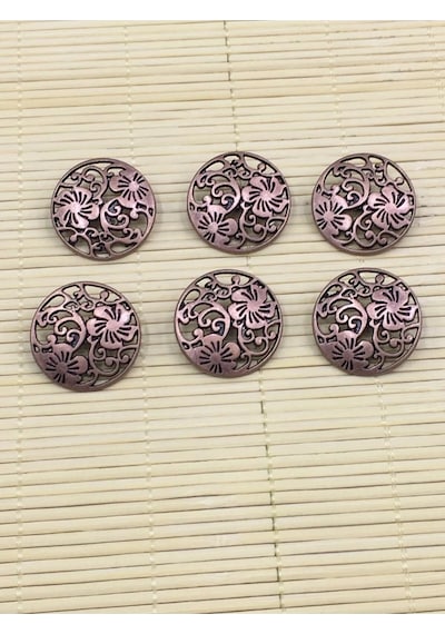 Hırka Yelek Düğmesi Boyu Dantel Desenli Bakır / 1,8 Cm / 6 Lı Set