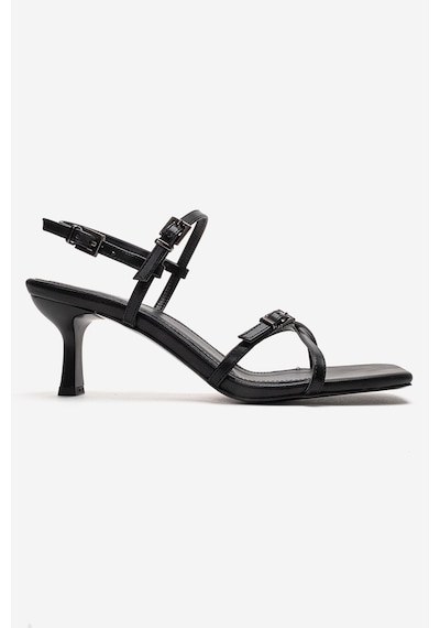 Luvishoes Nebel Siyah Cilt Kadın Topuklu Sandalet Sıyah Cılt