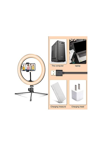 Ring Light Youtuber Tictok Makyaj Işıklı Telefon Tutucu 16cm + 2.2m Tripod Ct-001 Siyah