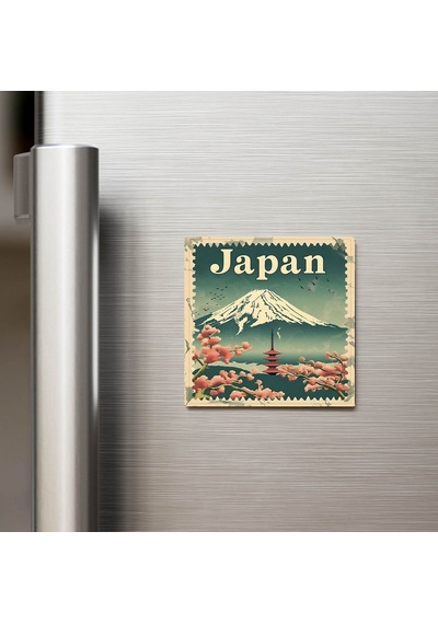 Japonya Japan - Posta Pulu Temalı Ülke - Baskılı Buzdolap Magneti Kare - 9x9 Cm