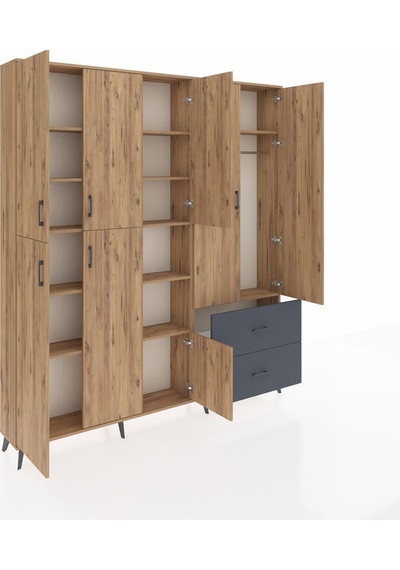Arges Dolap 12 Raflı 2 Çekmeceli Tek Askılı 220x30x243 Çam-çam/antrasit Atlas Çam/antrasıt Arges Dolap 12 Raflı 2 Çekmeceli Tek Askılı 220x30x243 Çam-çam/antrasit Atlas Çam/antrasıt