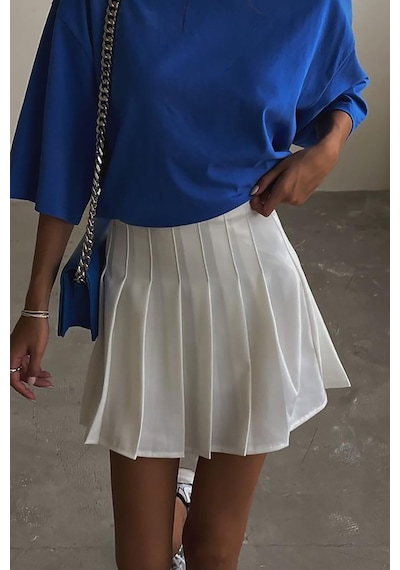 Madmext Mad Girls Beyaz Pileli Etek Mg1385