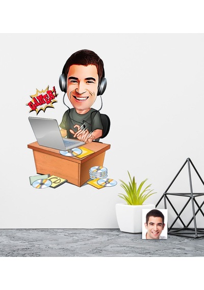 Kişiye Özel Bay Gamer Karikatürlü Duvar Sticker 50X70CM