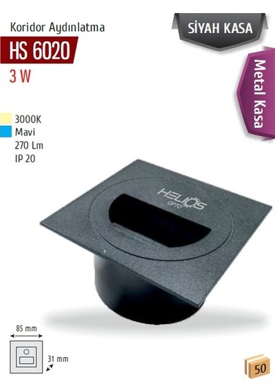 Helios: Koridor Armatürü, 3w, Metal Siyah Kasa, 3000k Günışığı Hs 6020 Siyah