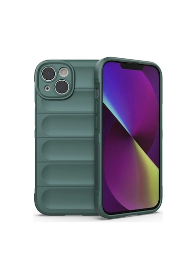 Apple Uyumlu iPhone 14 Kılıf Esnek Tpu Oyuklu Arka Yüzey Tasarımlı Redclick Etnik Silikon Kapak - Koyu Yeşil